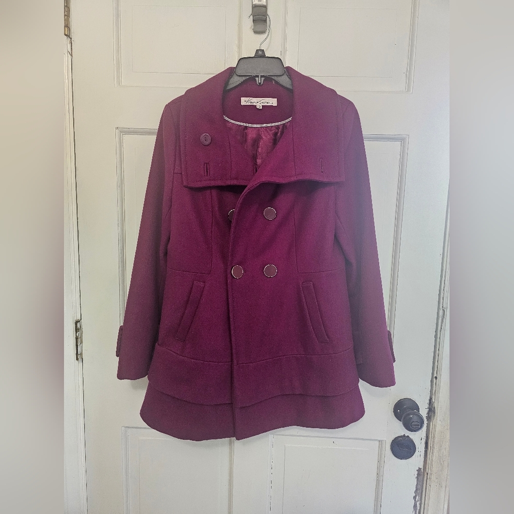 Vintage Kenneth Cole Magenta Wool Pea Coat Size 10